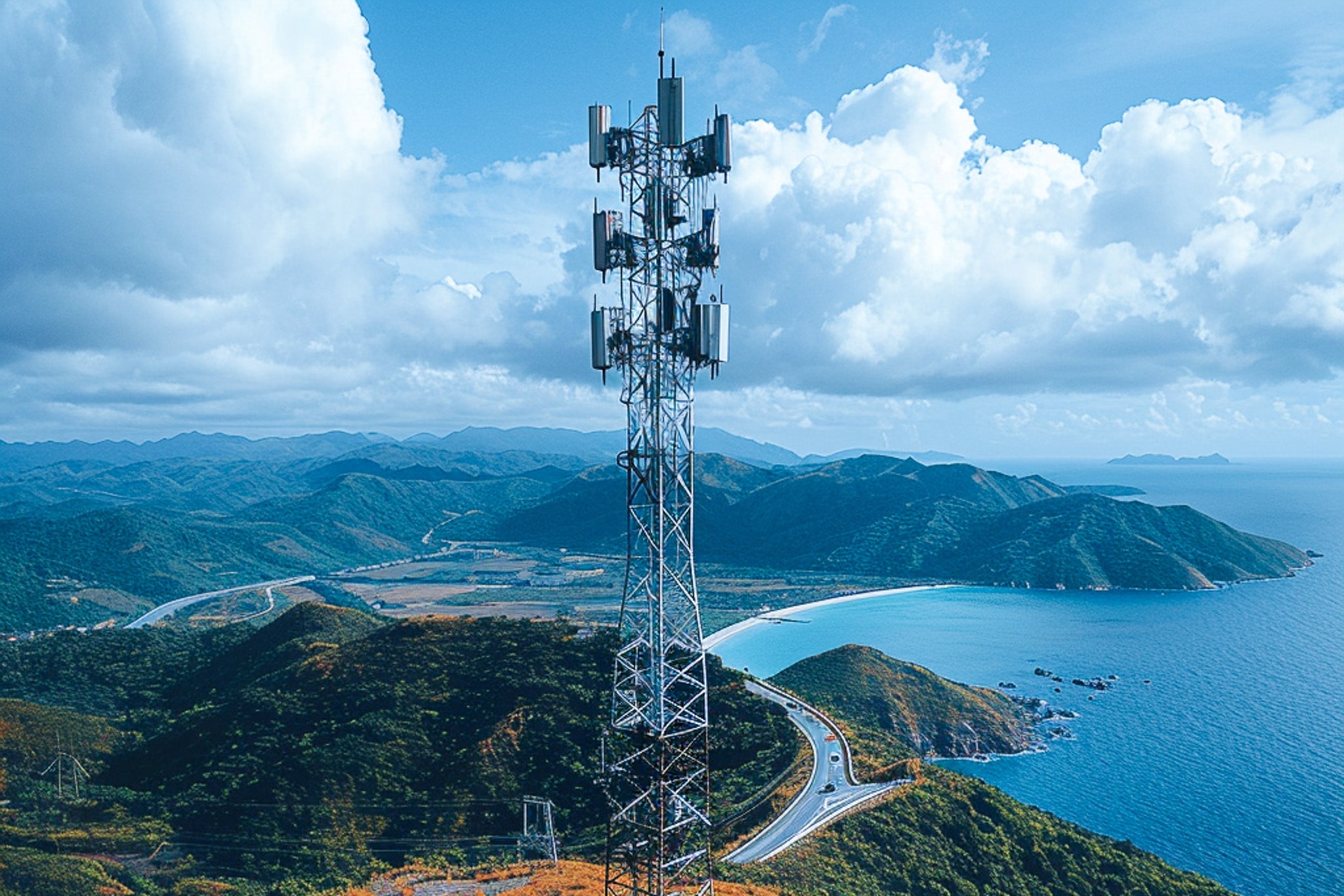Cellular tower on a mountain next to the sea Stellar
